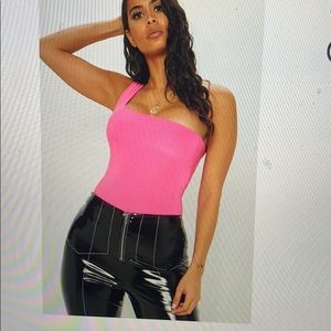 Pink one shoulder bodysuit